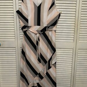 Calvin Klein Asymmetrical Striped Dress - Black and Cream